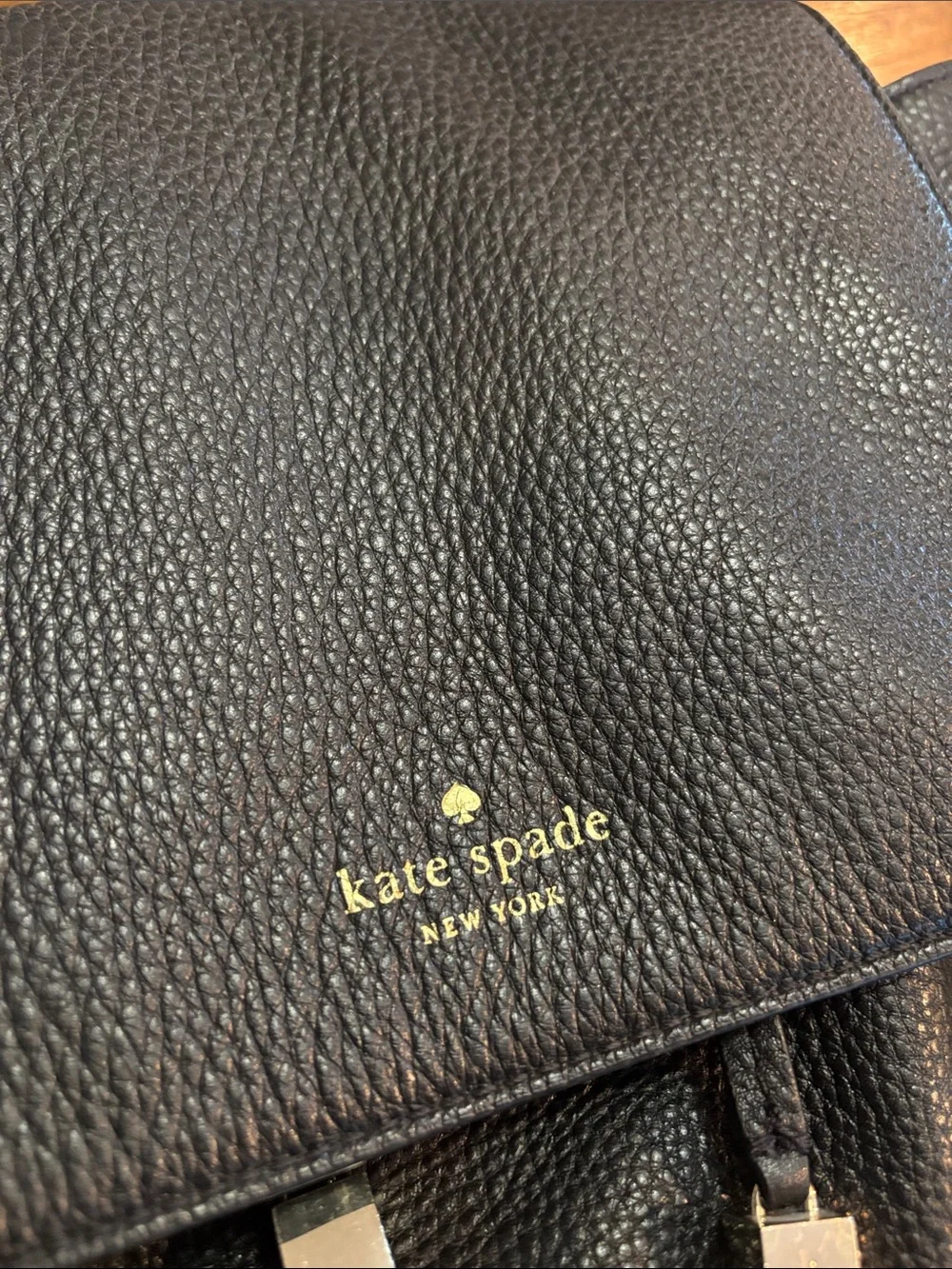 kate spade Black Pebbled Leather Drawstring Backpack Purse